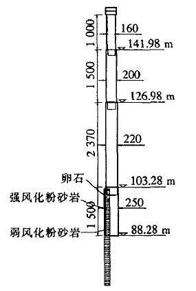 圖1 舒溪口大橋基礎、下部構(gòu)造尺寸(單位：cm)